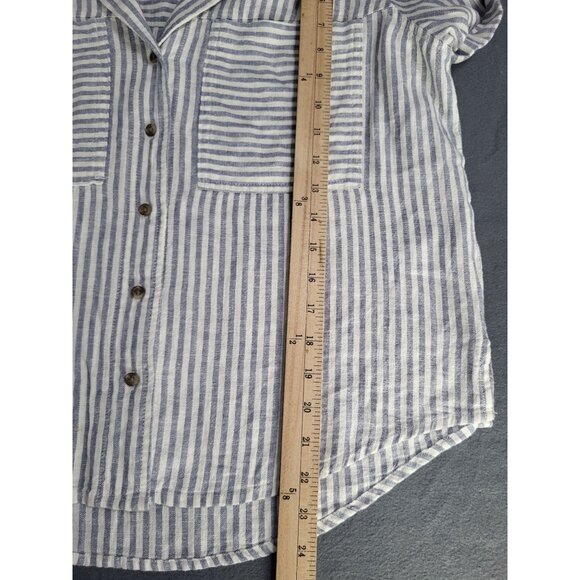 Universal Thread Women's Small Linen Blend Button Up Top Stripes Beach Coastal - Picture 6 of 8